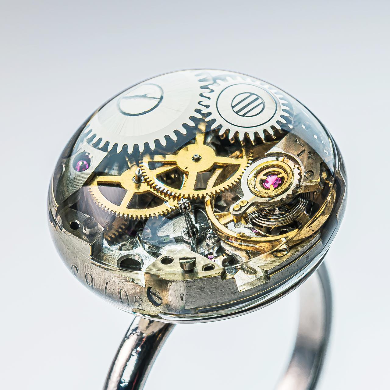 リング シルバー 機械式時計 ムーブメントカボション | 3枚目